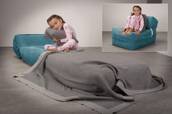 Lounge Pug, Avery, Poltrona Futon, Singolo, Velluto a Coste Egeo Blu