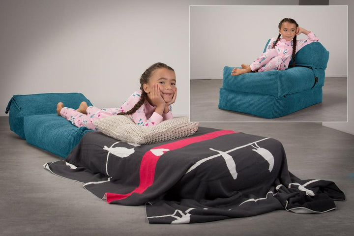 Lounge Pug, Avery, Poltrona Futon, Singolo, Pompon Egeo Blu