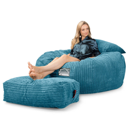 Lounge Pug, Pouf Sacco Gigante XXL, C1010L CloudSac, Imbottito Di Fiocchi Di Lattice e Poliestere, Velluto a Coste Egeo Blu