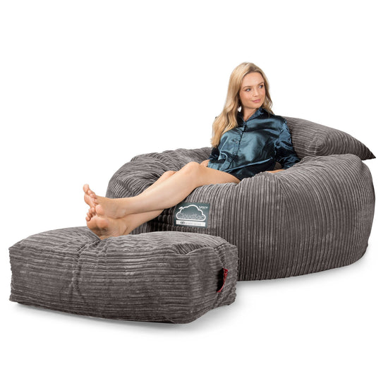 Lounge Pug, Pouf Sacco Gigante XXL, C1010L CloudSac, Imbottito Di Fiocchi Di Lattice e Poliestere, Velluto a Coste Grafite