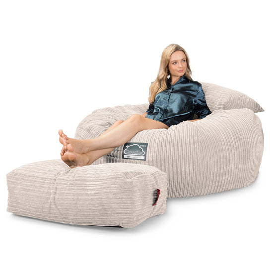 Lounge Pug, Pouf Sacco Gigante XXL, C1010L CloudSac, Imbottito Di Fiocchi Di Lattice e Poliestere, Velluto a Coste Avorio