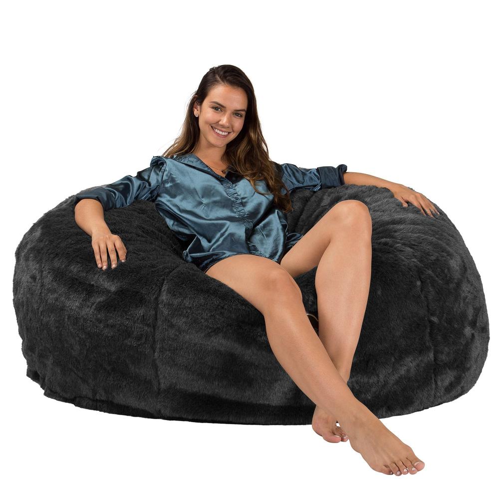 Lounge Pug, Pouf Sacco Gigante XXL, C1010L CloudSac, Imbottito Di Fiocchi Di Lattice e Poliestere, Finta Pelliccia Nero