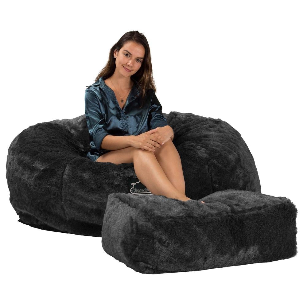 Lounge Pug, Pouf Sacco Gigante XXL, C1010L CloudSac, Imbottito Di Fiocchi Di Lattice e Poliestere, Finta Pelliccia Nero