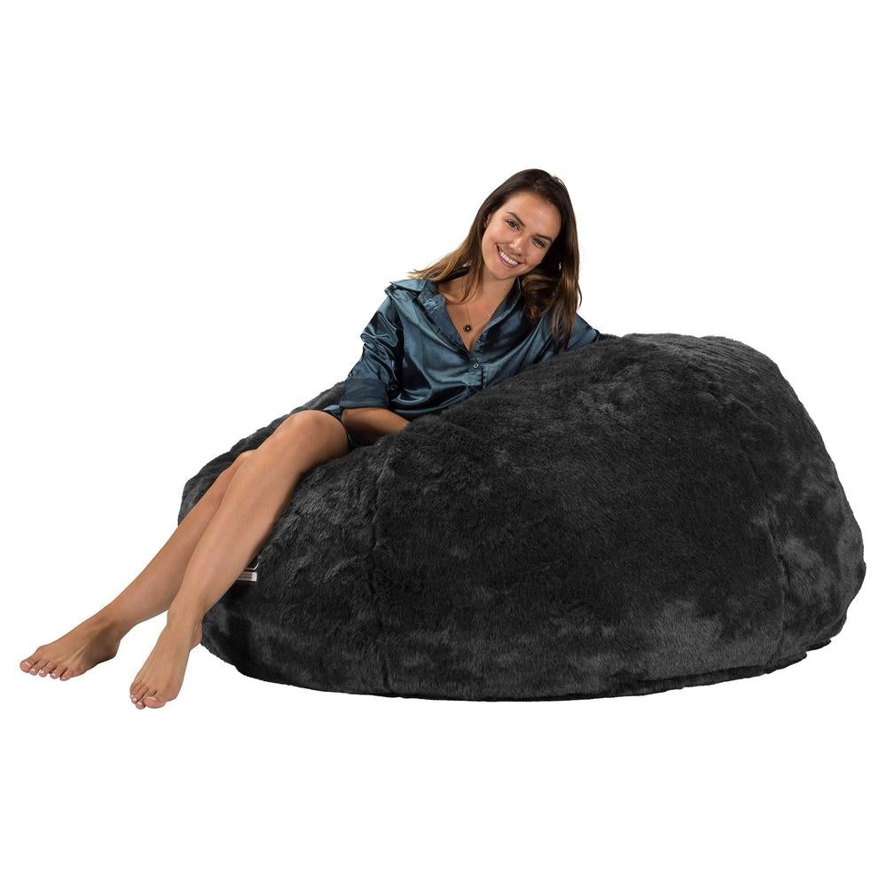 Lounge Pug, Pouf Sacco Gigante XXL, C1010L CloudSac, Imbottito Di Fiocchi Di Lattice e Poliestere, Finta Pelliccia Nero