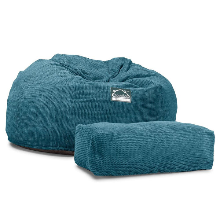 Lounge Pug, Pouf Sacco Gigante XXL, C1010L CloudSac, Imbottito Di Fiocchi Di Lattice e Poliestere, Pompon Egeo Blu