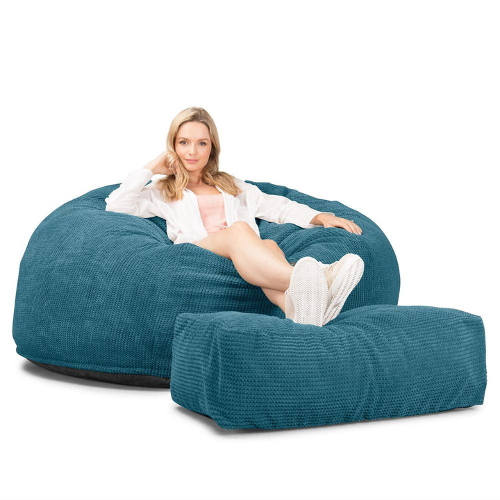 Lounge Pug, Pouf Sacco Gigante XXL, C1010L CloudSac, Imbottito Di Fiocchi Di Lattice e Poliestere, Pompon Egeo Blu