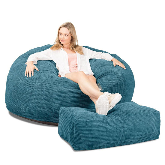 Lounge Pug, Pouf Sacco Gigante XXL, C1010L CloudSac, Imbottito Di Fiocchi Di Lattice e Poliestere, Pompon Egeo Blu