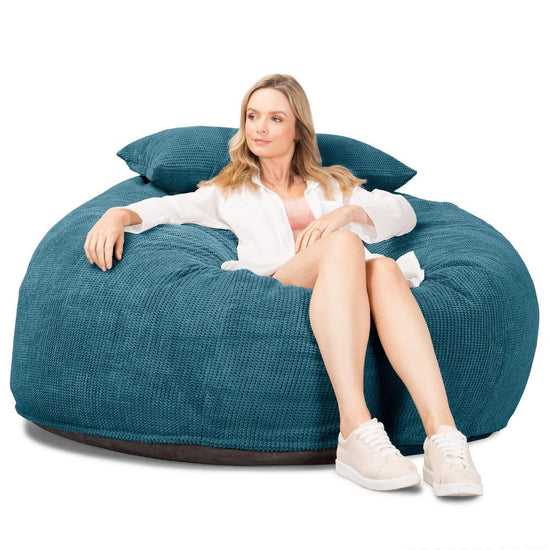 Lounge Pug, Pouf Sacco Gigante XXL, C1010L CloudSac, Imbottito Di Fiocchi Di Lattice e Poliestere, Pompon Egeo Blu