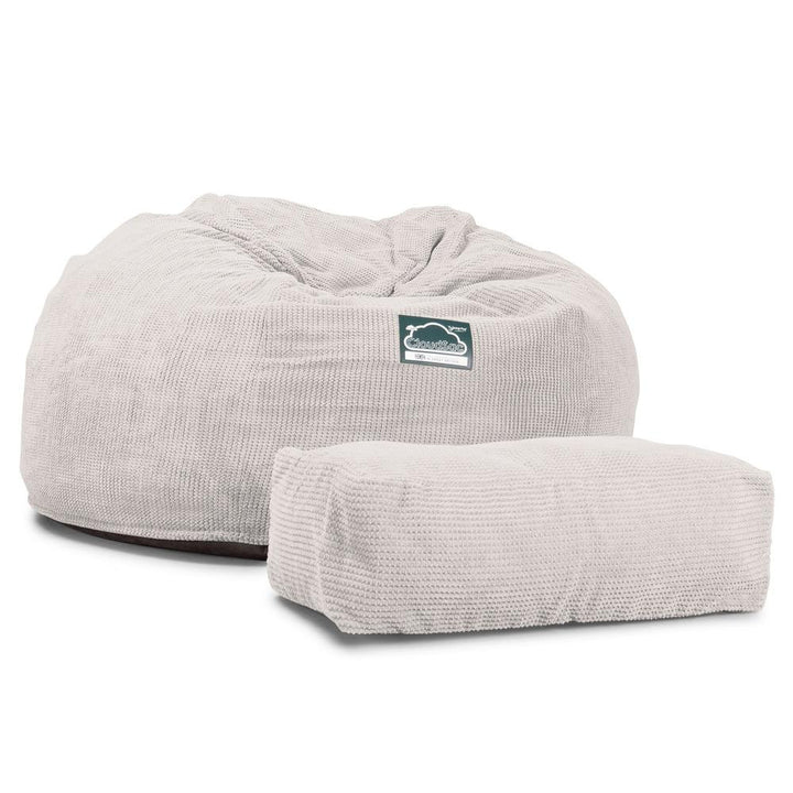Lounge Pug, Pouf Sacco Gigante XXL, C1010L CloudSac, Imbottito Di Fiocchi Di Lattice e Poliestere, Pompon Panna