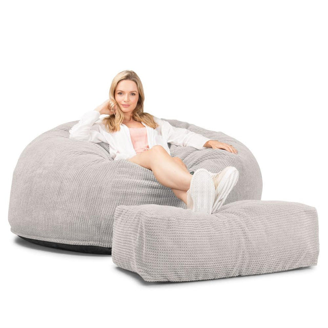 Lounge Pug, Pouf Sacco Gigante XXL, C1010L CloudSac, Imbottito Di Fiocchi Di Lattice e Poliestere, Pompon Panna