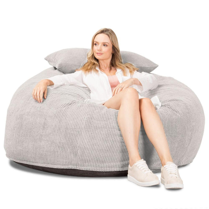 Lounge Pug, Pouf Sacco Gigante XXL, C1010L CloudSac, Imbottito Di Fiocchi Di Lattice e Poliestere, Pompon Panna