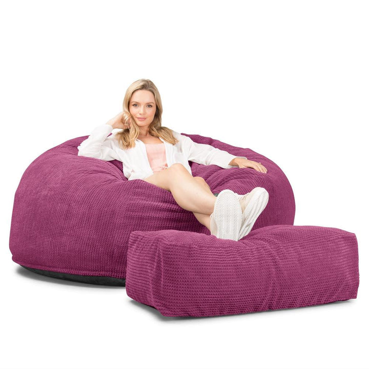 Lounge Pug, Pouf Sacco Gigante XXL, C1010L CloudSac, Imbottito Di Fiocchi Di Lattice e Poliestere, Pompon Rosa