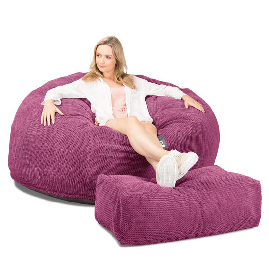 Lounge Pug, Pouf Sacco Gigante XXL, C1010L CloudSac, Imbottito Di Fiocchi Di Lattice e Poliestere, Pompon Rosa