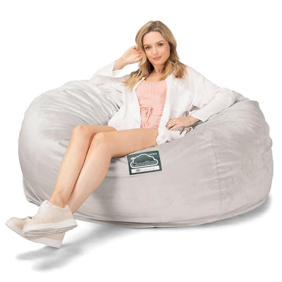 Lounge Pug, Pouf Sacco Gigante XXL, C1010L CloudSac, Imbottito Di Fiocchi Di Lattice e Poliestere, Velluto  Argento