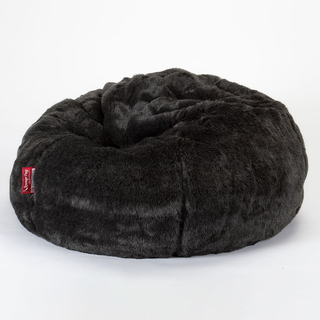 Pouf Sacco Per Bambini, C200L CloudSac, Imbottito Di Fiocchi Di Lattice e Poliestere 2-12 anni - Finta Pelliccia Nero 01