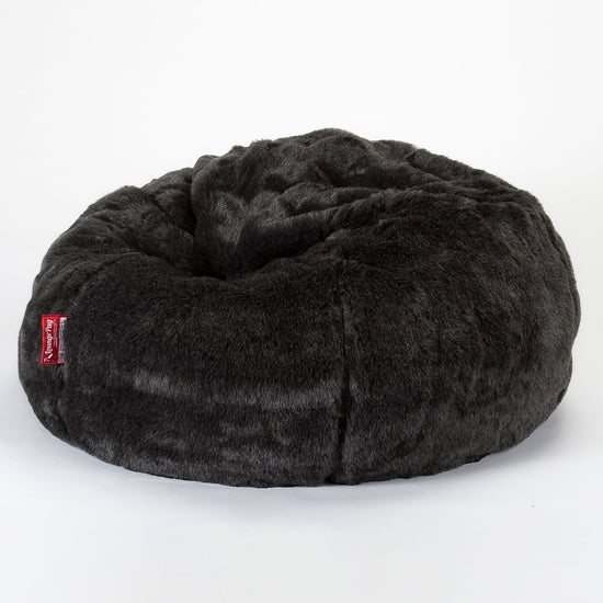 Pouf Sacco Per Bambini, C200L CloudSac, Imbottito Di Fiocchi Di Lattice e Poliestere 2-12 anni - Finta Pelliccia Nero 01