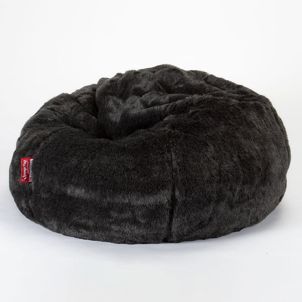 Pouf Sacco Per Bambini, C200L CloudSac, Imbottito Di Fiocchi Di Lattice e Poliestere 2-12 anni - Finta Pelliccia Nero 01