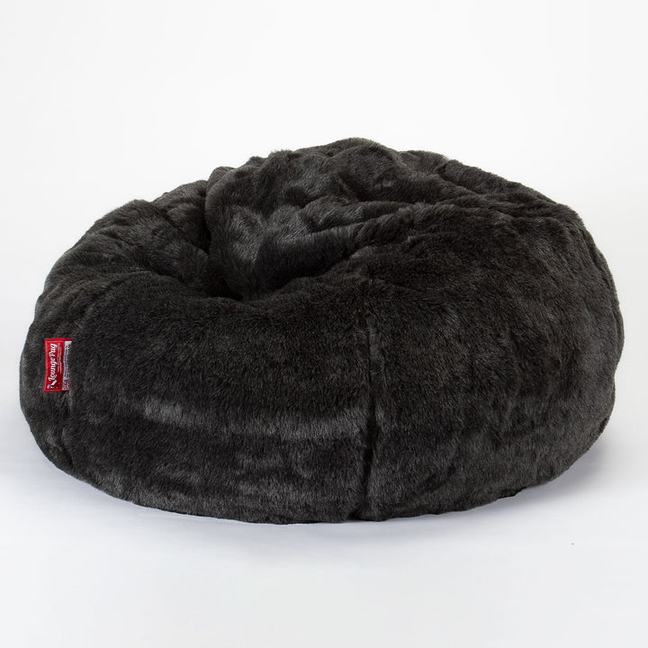 Pouf Sacco Per Bambini, C200L CloudSac, Imbottito Di Fiocchi Di Lattice e Poliestere 2-12 anni - Finta Pelliccia Nero 01