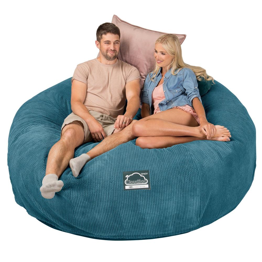 Lounge Pug, Pouf Sacco Gigante King Size XXL, C3000L CloudSac, Imbottito Di Fiocchi Di Lattice e Poliestere, Pompon Egeo Blu