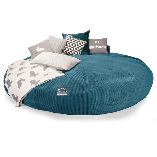 Lounge Pug, Pouf Sacco Gigante Titanico XXXXXL, C5000L CloudSac, Imbottito Di Fiocchi Di Lattice e Poliestere, Pompon Egeo Blu