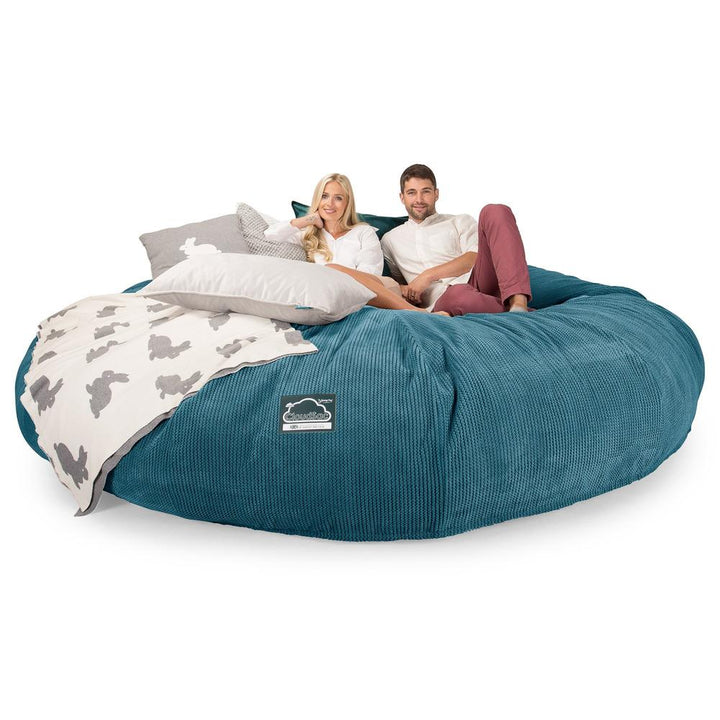 Lounge Pug, Pouf Sacco Gigante Titanico XXXXXL, C5000L CloudSac, Imbottito Di Fiocchi Di Lattice e Poliestere, Pompon Egeo Blu