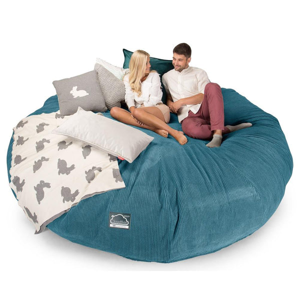 Lounge Pug, Pouf Sacco Gigante Titanico XXXXXL, C5000L CloudSac, Imbottito Di Fiocchi Di Lattice e Poliestere, Pompon Egeo Blu
