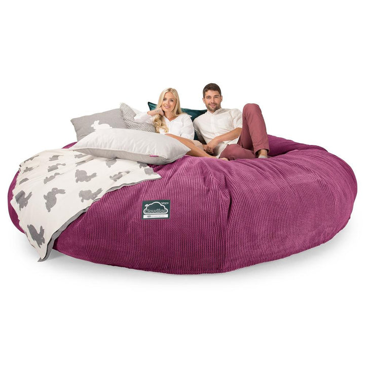 Lounge Pug, Pouf Sacco Gigante Titanico XXXXXL, C5000L CloudSac, Imbottito Di Fiocchi Di Lattice e Poliestere, Pompon Rosa