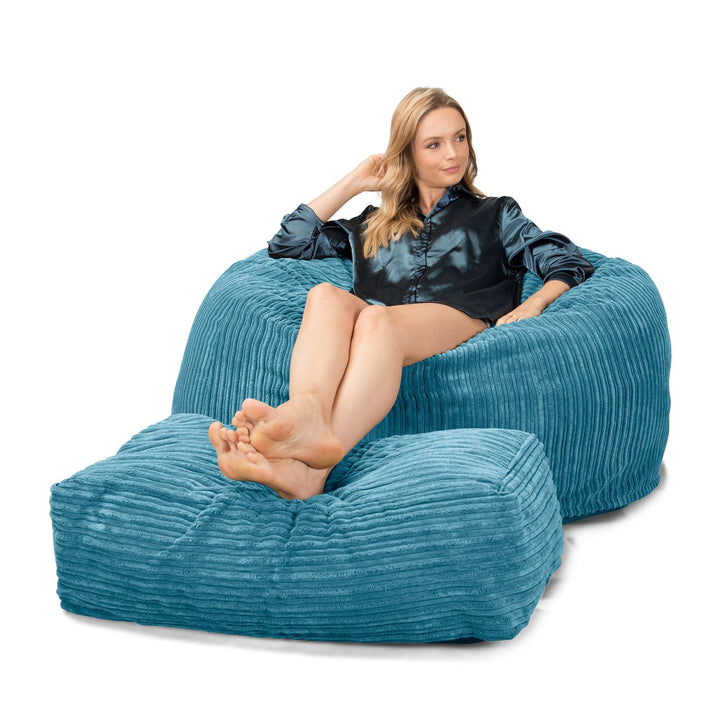 Lounge Pug, Pouf Sacco Gigante XL, C510L CloudSac, Imbottito Di Fiocchi Di Lattice e Poliestere, Velluto a Coste Egeo Blu