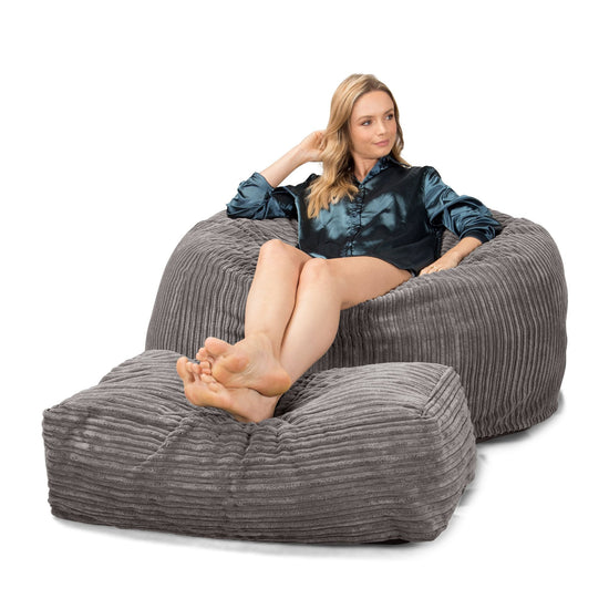 Lounge Pug, Pouf Sacco Gigante XL, C510L CloudSac, Imbottito Di Fiocchi Di Lattice e Poliestere, Velluto a Coste Grafite