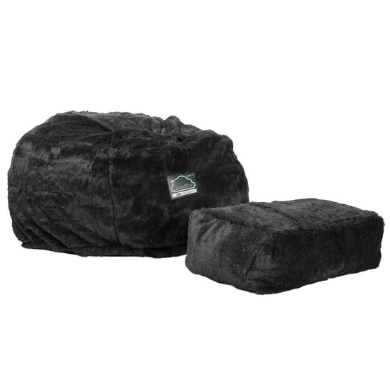 Lounge Pug, Pouf Sacco Gigante XL, C510L CloudSac, Imbottito Di Fiocchi Di Lattice e Poliestere, Finta Pelliccia Nero