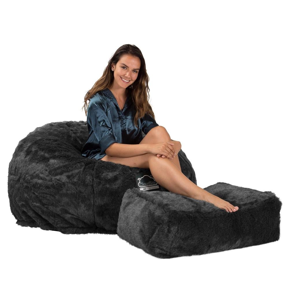 Lounge Pug, Pouf Sacco Gigante XL, C510L CloudSac, Imbottito Di Fiocchi Di Lattice e Poliestere, Finta Pelliccia Nero