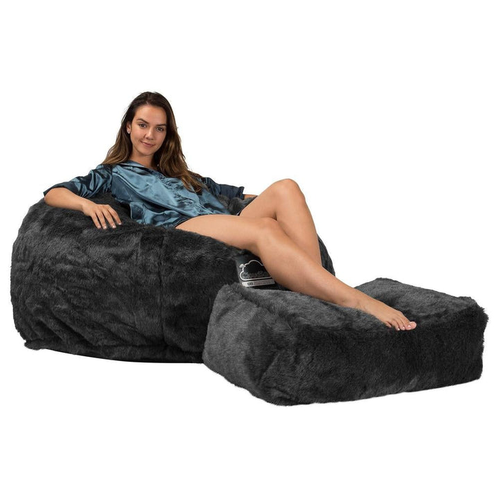 Lounge Pug, Pouf Sacco Gigante XL, C510L CloudSac, Imbottito Di Fiocchi Di Lattice e Poliestere, Finta Pelliccia Nero