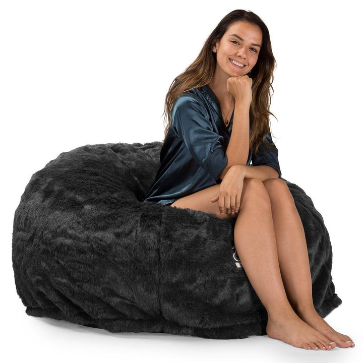 Lounge Pug, Pouf Sacco Gigante XL, C510L CloudSac, Imbottito Di Fiocchi Di Lattice e Poliestere, Finta Pelliccia Nero