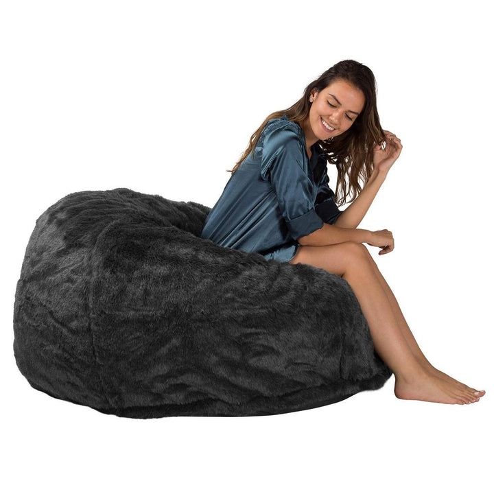 Lounge Pug, Pouf Sacco Gigante XL, C510L CloudSac, Imbottito Di Fiocchi Di Lattice e Poliestere, Finta Pelliccia Nero