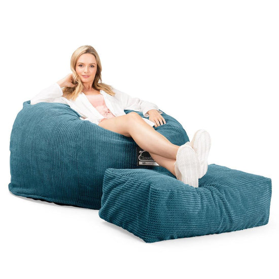 Lounge Pug, Pouf Sacco Gigante XL, C510L CloudSac, Imbottito Di Fiocchi Di Lattice e Poliestere, Pompon Egeo Blu