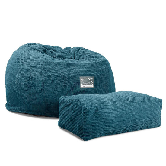 Lounge Pug, Pouf Sacco Gigante XL, C510L CloudSac, Imbottito Di Fiocchi Di Lattice e Poliestere, Pompon Egeo Blu