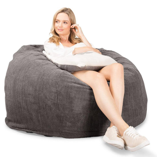 Lounge Pug, Pouf Sacco Gigante XL, C510L CloudSac, Imbottito Di Fiocchi Di Lattice e Poliestere, Pompon Carbone Grigio