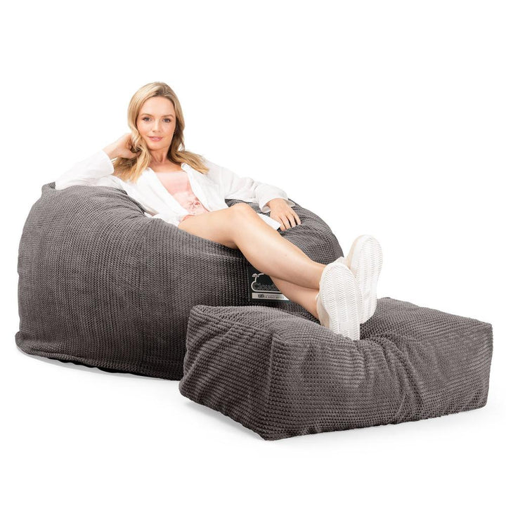 Lounge Pug, Pouf Sacco Gigante XL, C510L CloudSac, Imbottito Di Fiocchi Di Lattice e Poliestere, Pompon Carbone Grigio