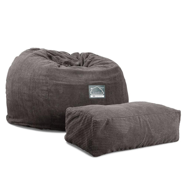 Lounge Pug, Pouf Sacco Gigante XL, C510L CloudSac, Imbottito Di Fiocchi Di Lattice e Poliestere, Pompon Carbone Grigio