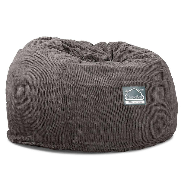 Pouf Sacco Gigante XL, C510L CloudSac, Imbottito Di Fiocchi Di Lattice e Poliestere - Pompon Carbone Grigio Fabric Close-up Image