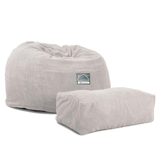 Lounge Pug, Pouf Sacco Gigante XL, C510L CloudSac, Imbottito Di Fiocchi Di Lattice e Poliestere, Pompon Panna