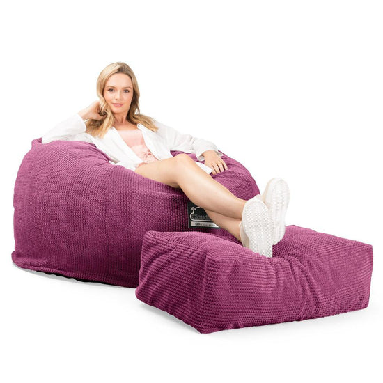 Lounge Pug, Pouf Sacco Gigante XL, C510L CloudSac, Imbottito Di Fiocchi Di Lattice e Poliestere, Pompon Rosa