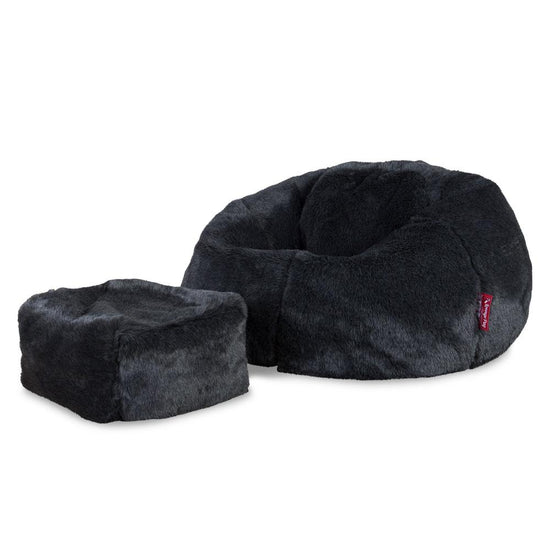 LOUNGE PUG, Poltrona Sacco 'Classico', Finta Pelliccia - Nero