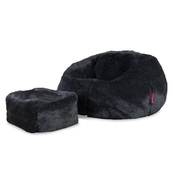 LOUNGE PUG, Poltrona Sacco 'Classico', Finta Pelliccia - Nero