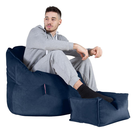 LOUNGE PUG, Poltrona Sacco 'Abbraccio', Pouf, Velluto - Navy