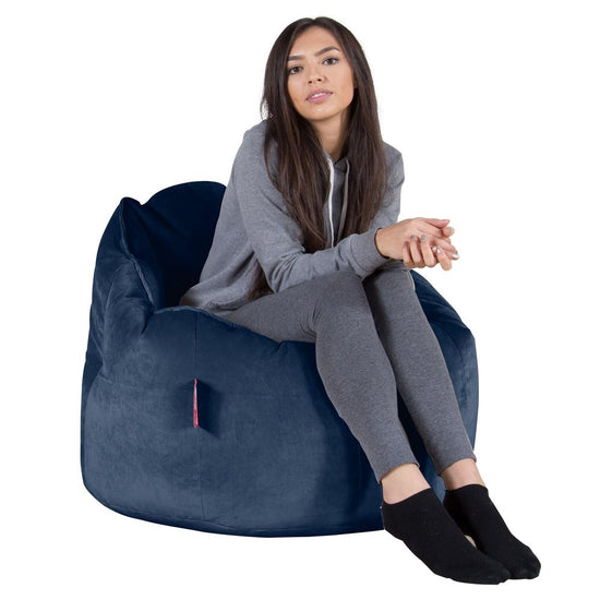 LOUNGE PUG, Poltrona Sacco 'Abbraccio', Pouf, Velluto - Navy