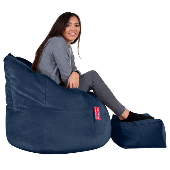 LOUNGE PUG, Poltrona Sacco 'Abbraccio', Pouf, Velluto - Navy