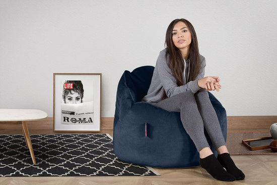 LOUNGE PUG, Poltrona Sacco 'Abbraccio', Pouf, Velluto - Navy