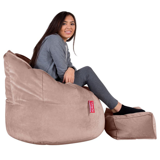 LOUNGE PUG, Poltrona Sacco 'Abbraccio', Pouf, Velluto - Rosa