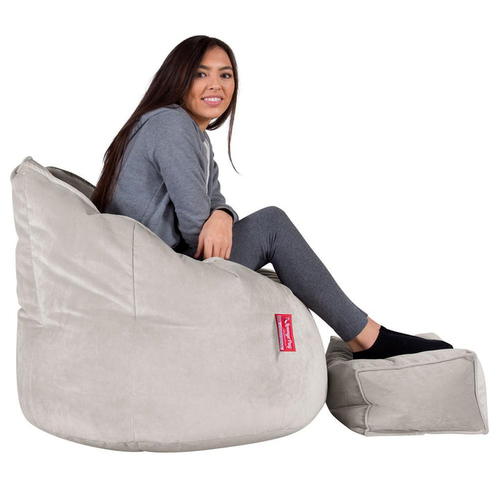 LOUNGE PUG, Poltrona Sacco 'Abbraccio', Pouf, Velluto - Argento